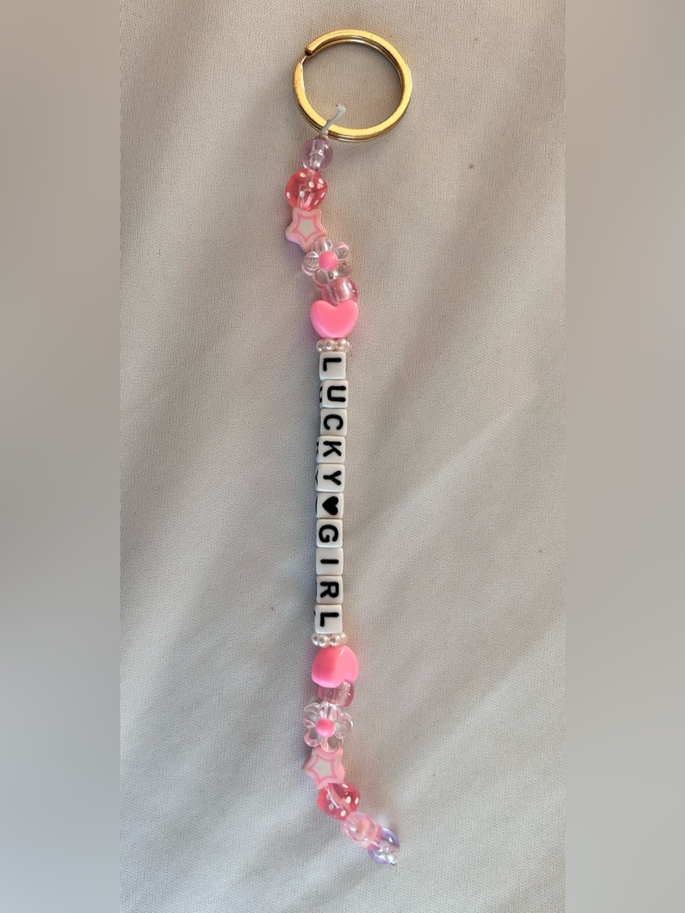 Cute Pink 'LUCKY GIRL' Beaded Bracelet